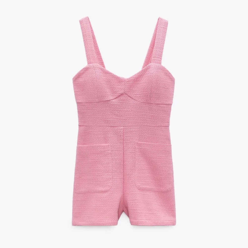 NWOT Zara Short Textured Weave Jumpsuit